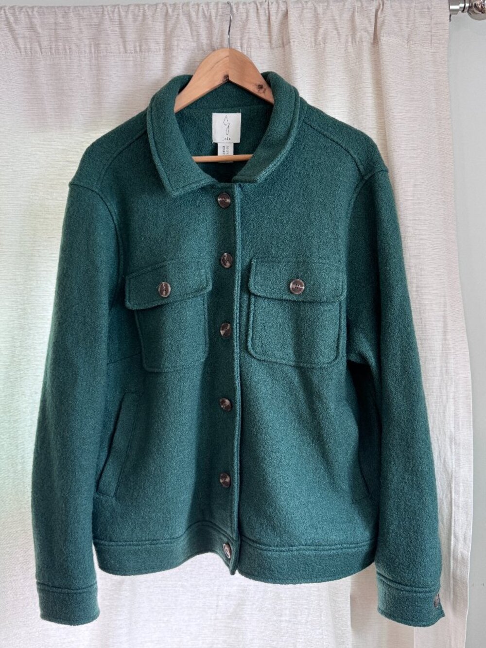 Joie Green Wool Blend Shacket Shirt Jacket 1X